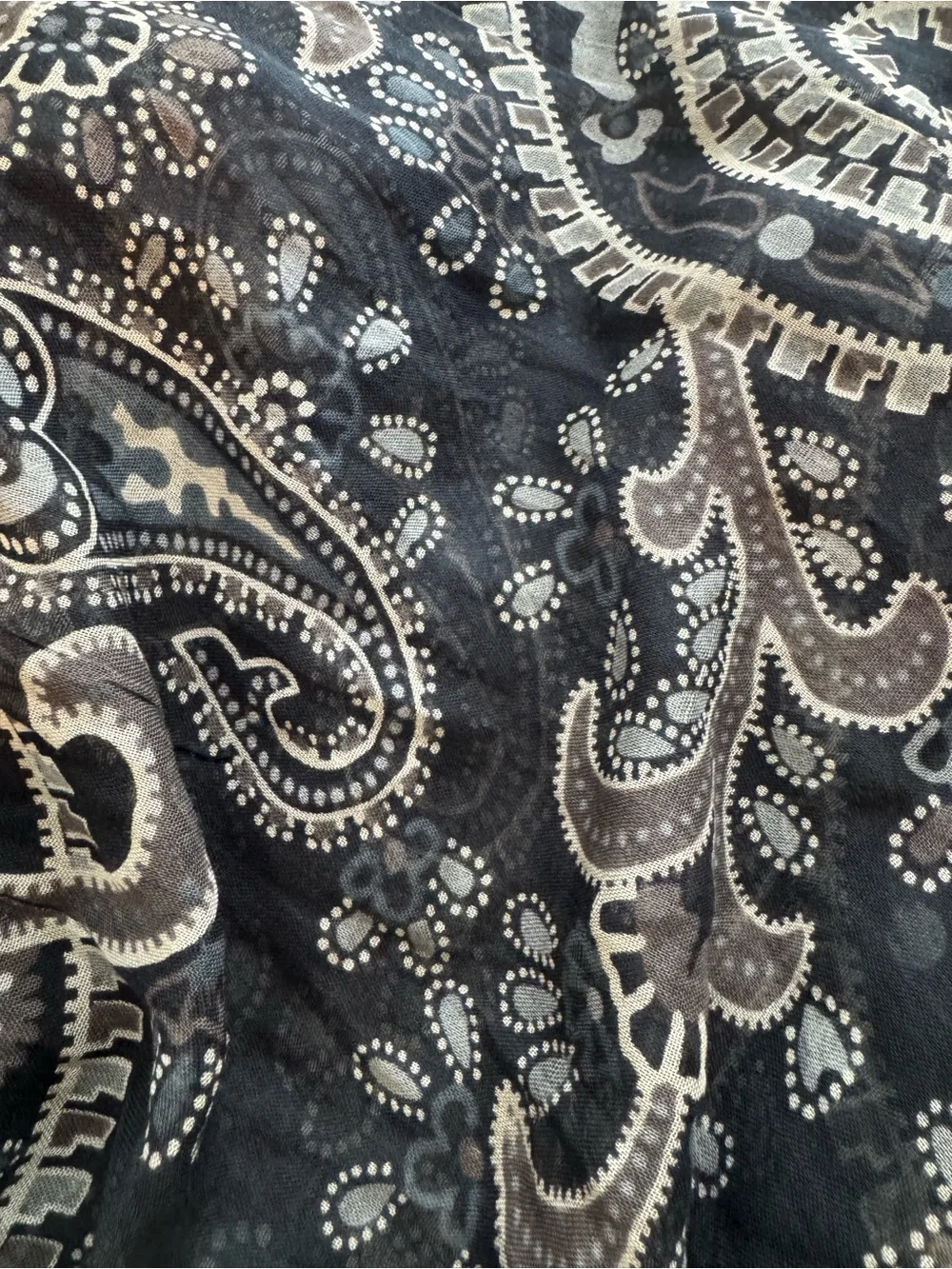 Gretchen Scott Paisley Scarf Navy Ivory Modal Lightweight Wrap Boho Chic